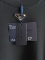 Prada - Cotton Crewneck Sweatshirt with Triangular Logo & Snap Sleeve Detail