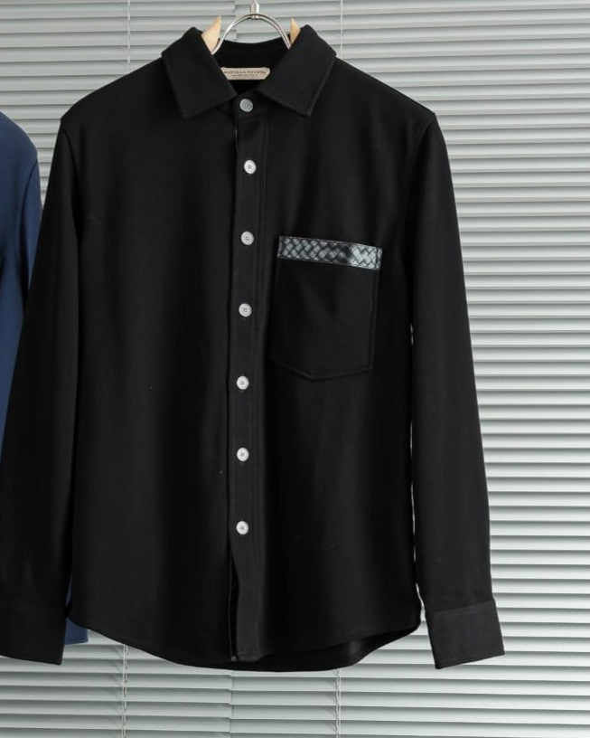Bottega Veneta - Long-Sleeve Shirt with Intrecciato Leather Pocket Detail