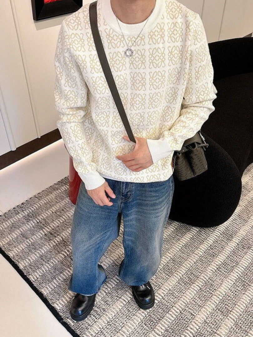 Loewe - Anagram Knit Crewneck Sweater with Leather Patch