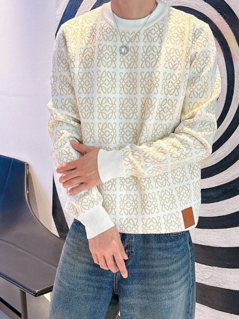 Loewe - Anagram Knit Crewneck Sweater with Leather Patch