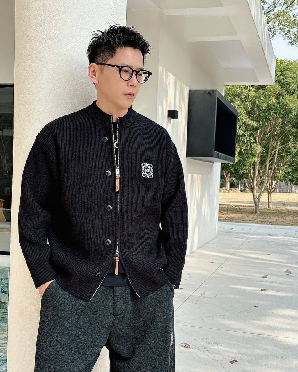 Loewe - Anagram Ribbed Knit Zip-Up Cardigan in Black