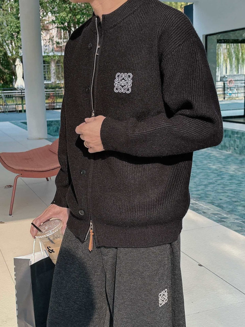 Loewe - Anagram Ribbed Knit Zip-Up Cardigan in Black