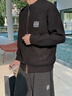 Loewe - Anagram Ribbed Knit Zip-Up Cardigan in Black