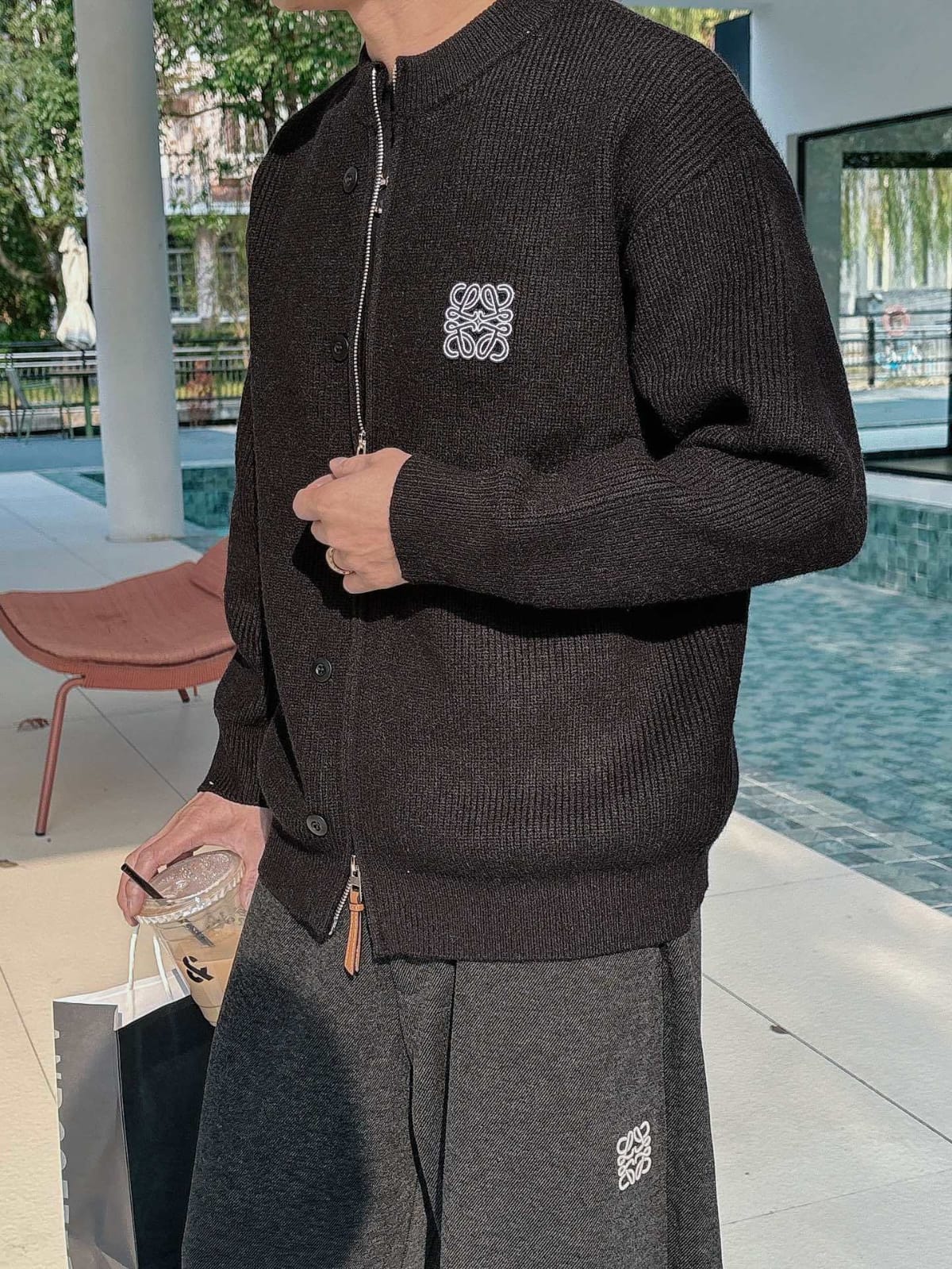 Loewe - Anagram Ribbed Knit Zip-Up Cardigan in Black