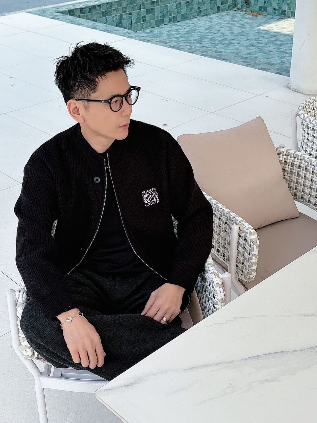 Loewe - Anagram Ribbed Knit Zip-Up Cardigan in Black