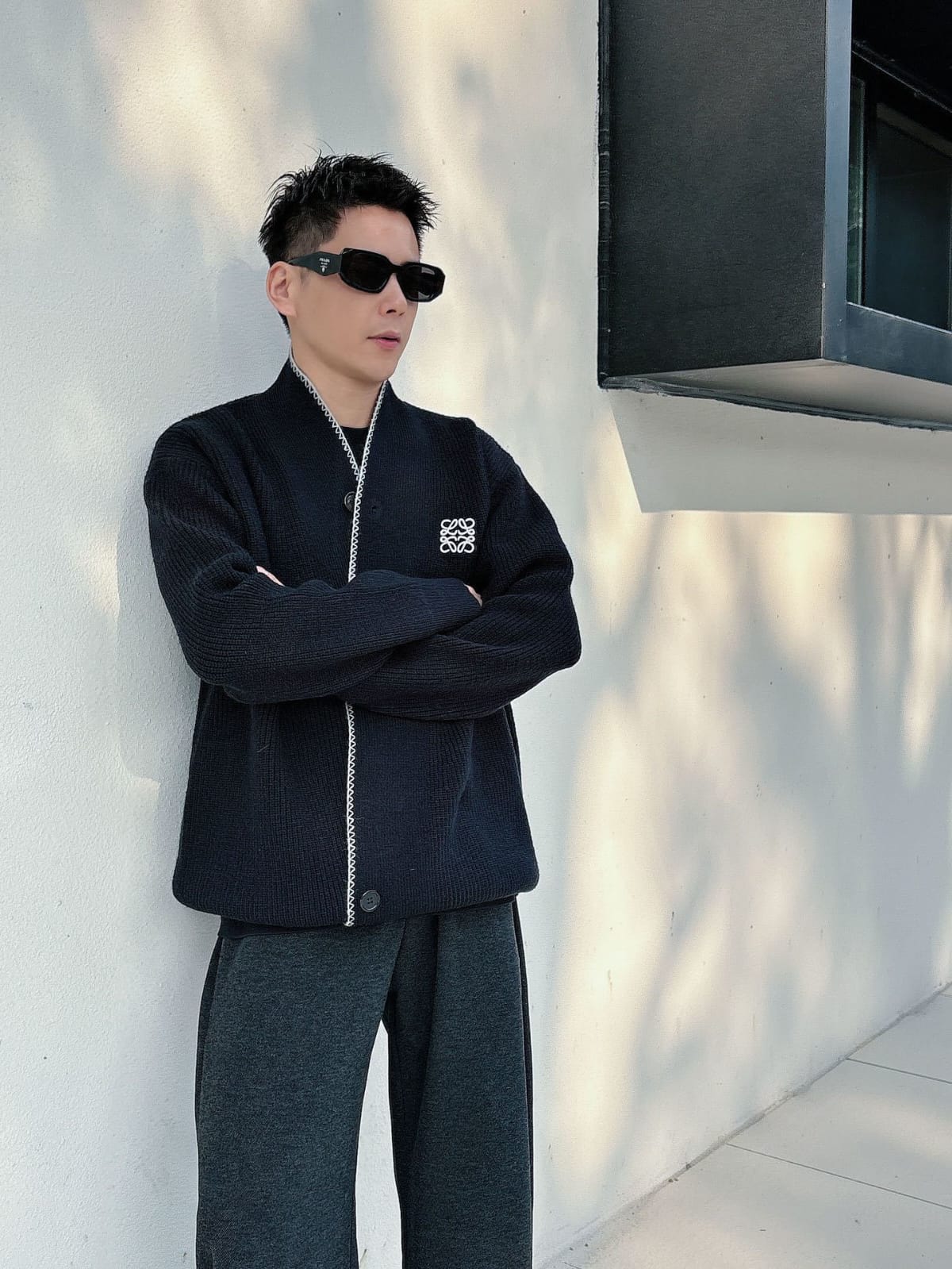 Loewe - Anagram Ribbed Knit Zip-Up Cardigan in Black