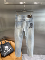 Burberry - Light Wash Slim Fit Jeans with Equestrian Knight Logo