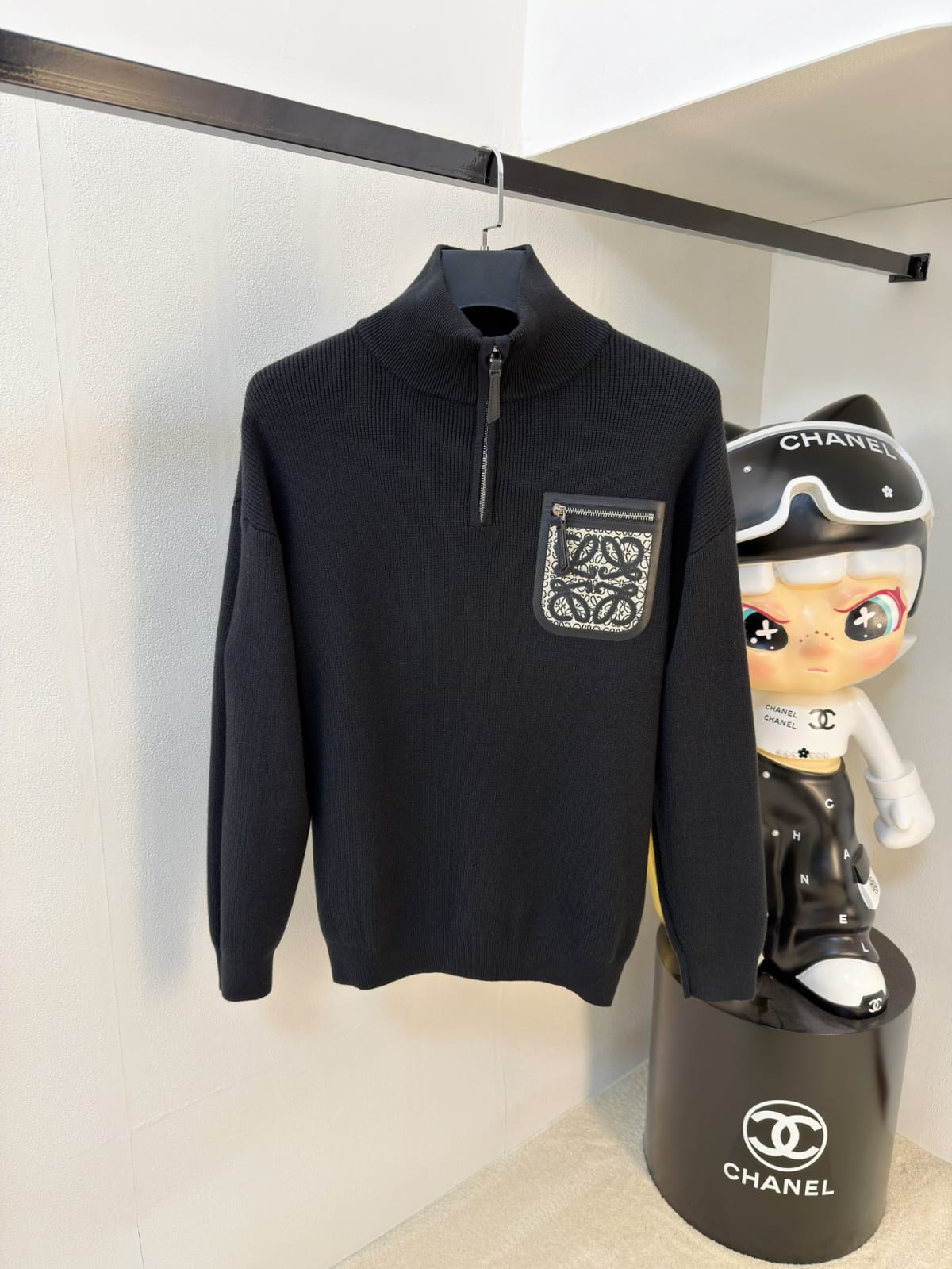 Loewe - Black Quarter-Zip Knit Sweater with Anagram Pocket