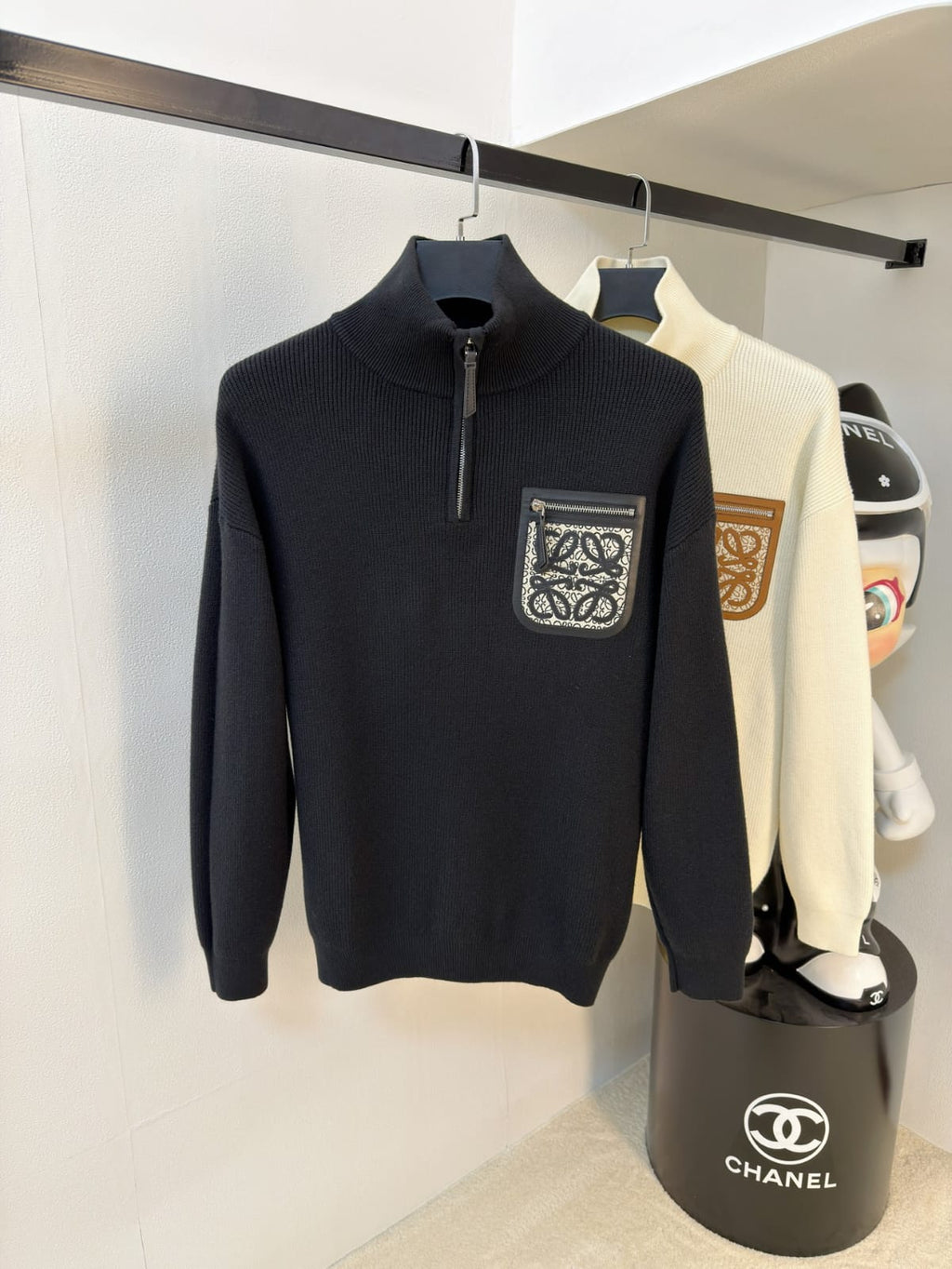 Loewe - Black Quarter-Zip Knit Sweater with Anagram Pocket