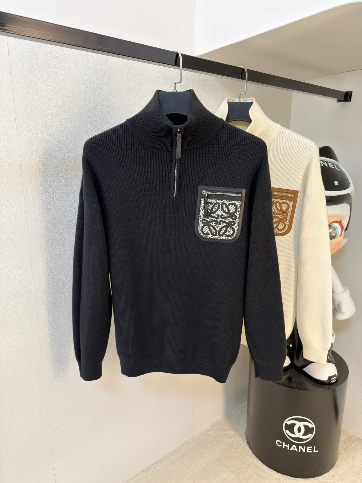 Loewe - Black Quarter-Zip Knit Sweater with Anagram Pocket