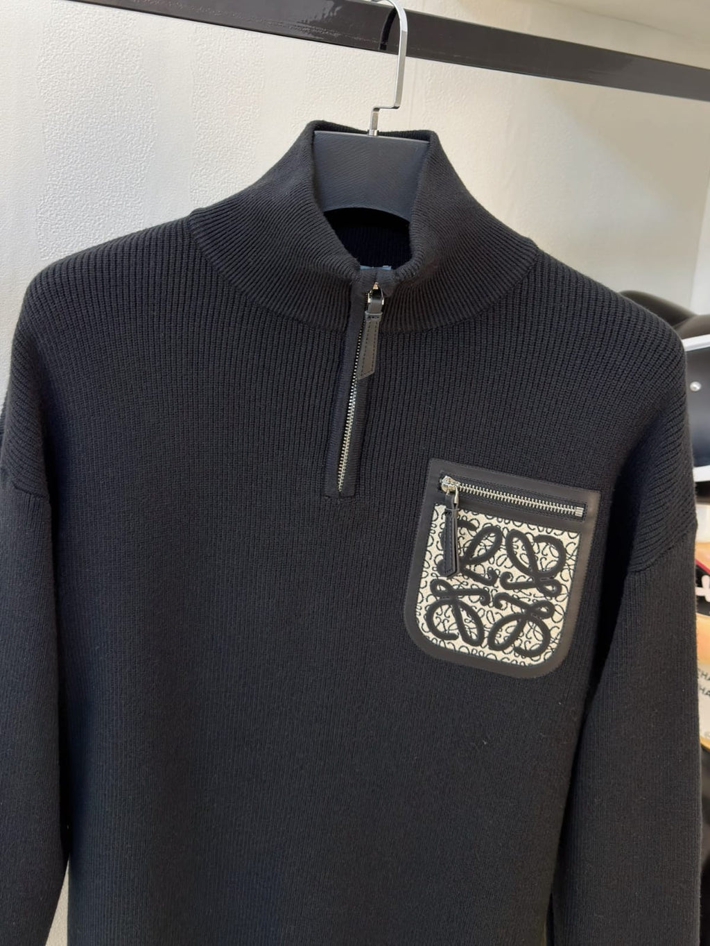 Loewe - Black Quarter-Zip Knit Sweater with Anagram Pocket