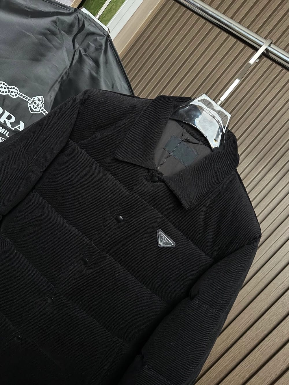 Prada - Black Wide-Wale Corduroy Puffer Jacket