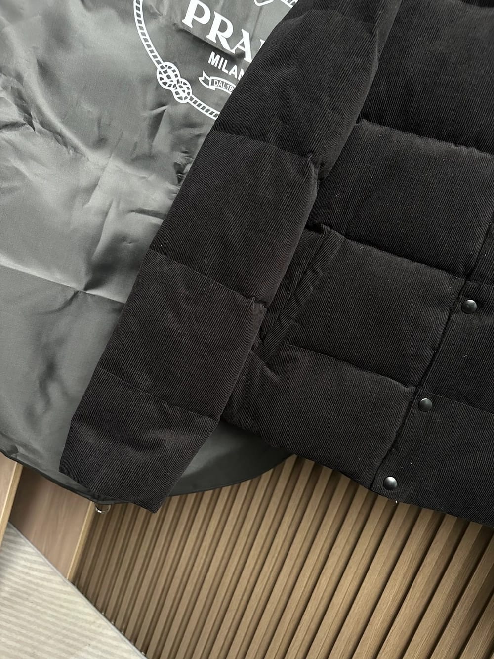Prada - Black Wide-Wale Corduroy Puffer Jacket