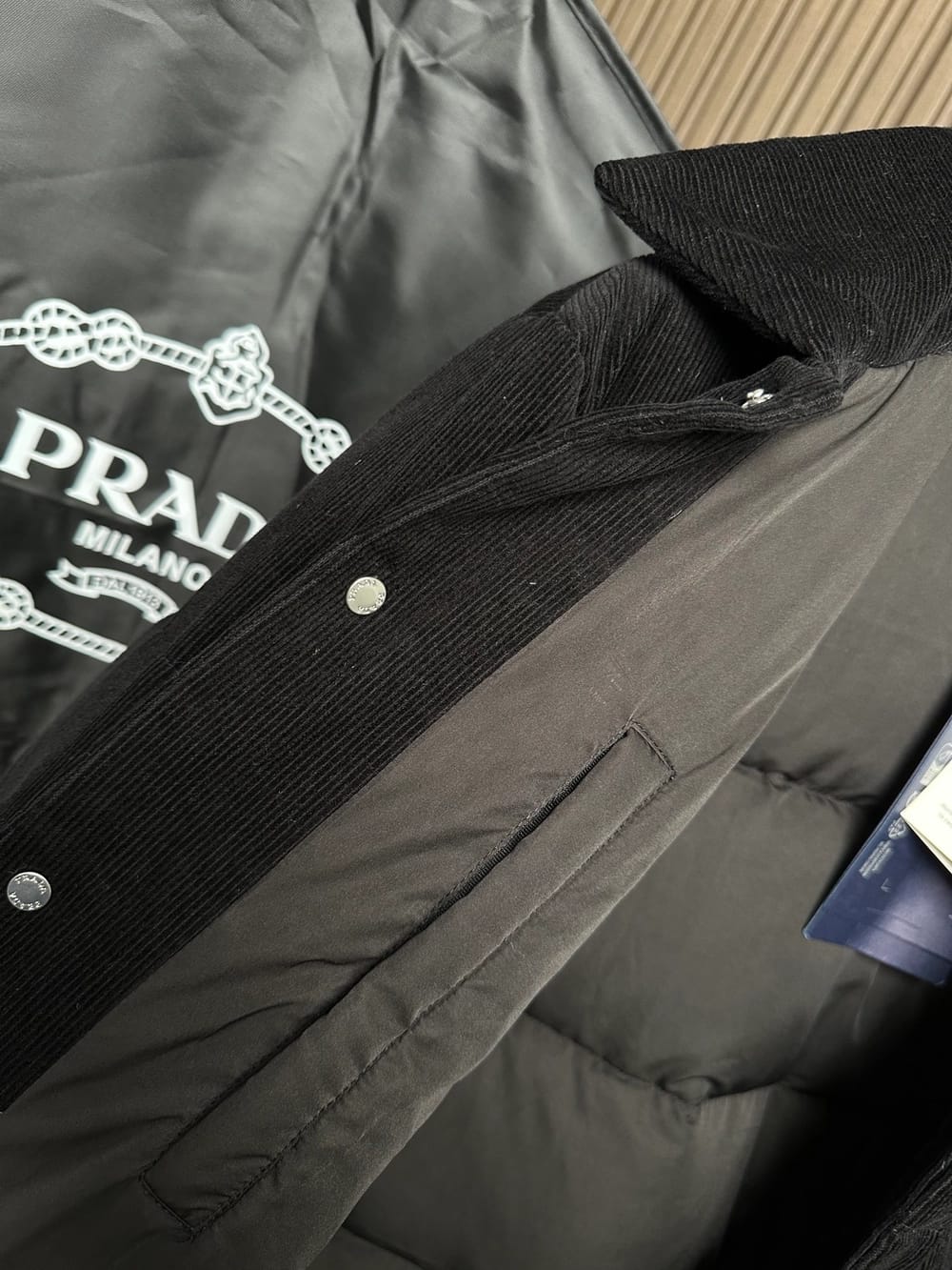 Prada - Black Wide-Wale Corduroy Puffer Jacket