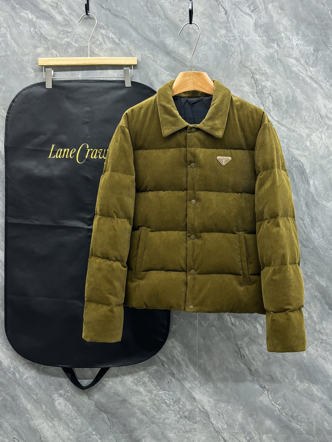 Prada - Corduroy Puffer Jacket - Olive Green