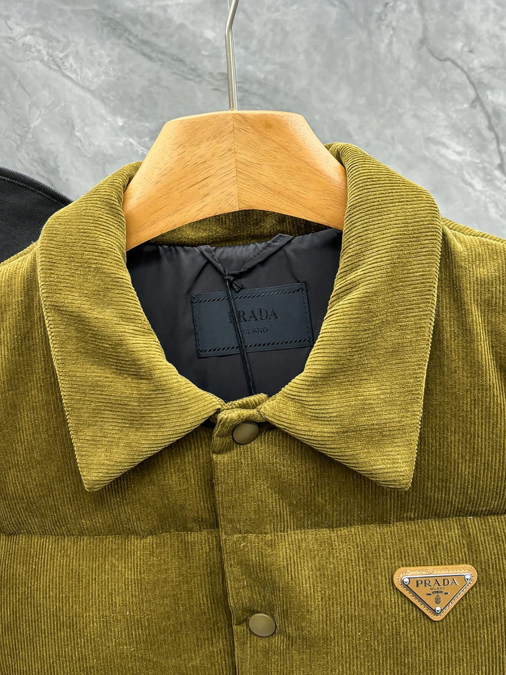 Prada - Corduroy Puffer Jacket - Olive Green