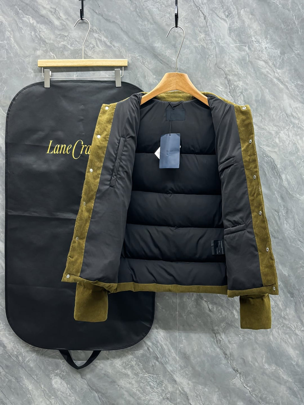 Prada - Corduroy Puffer Jacket - Olive Green