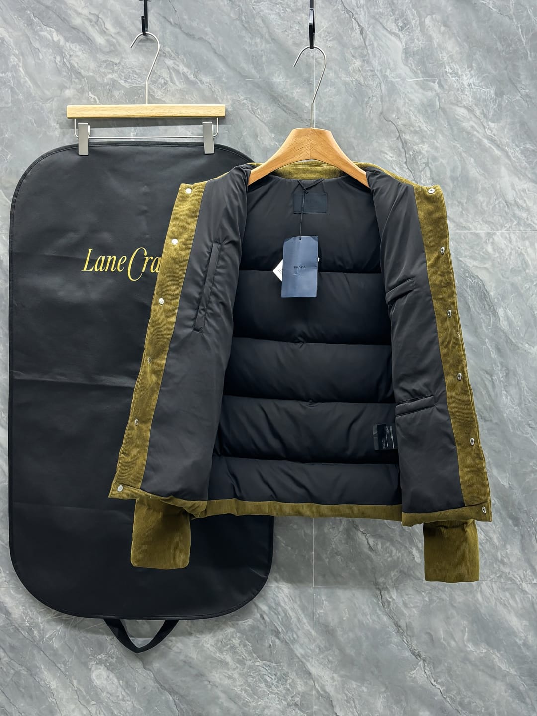Prada - Corduroy Puffer Jacket - Olive Green