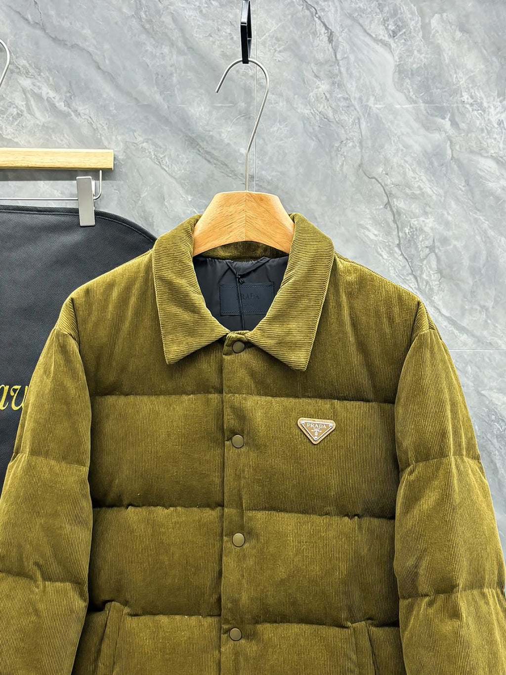 Prada - Corduroy Puffer Jacket - Olive Green