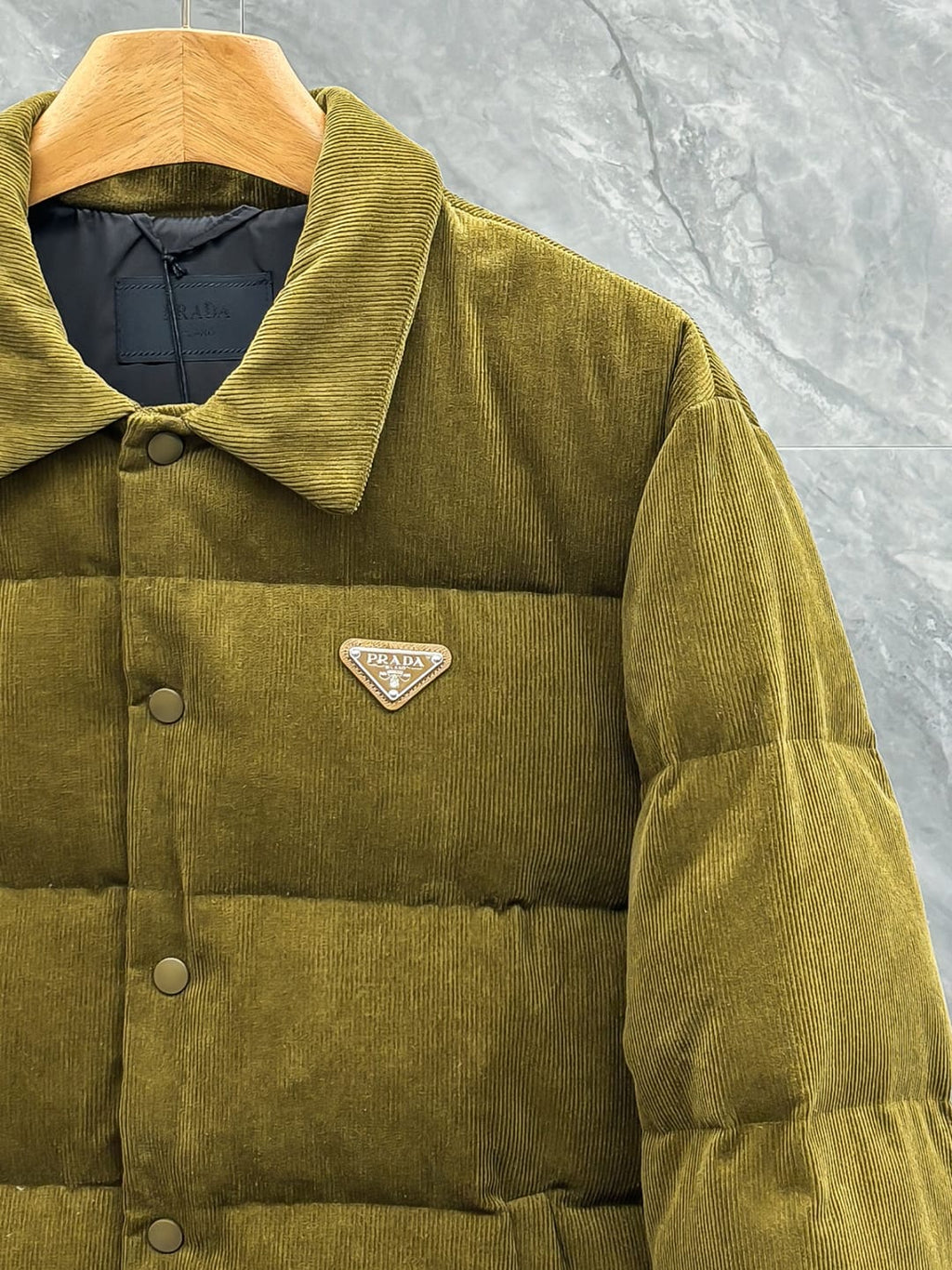Prada - Corduroy Puffer Jacket - Olive Green