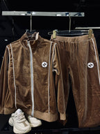 Gucci - Kids Brown Velvet GG Tracksuit Set with White Piping