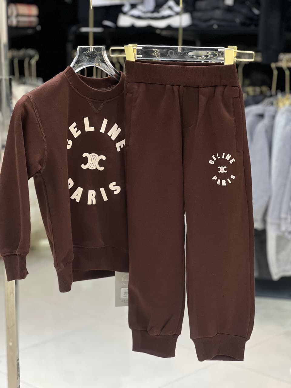 Celine Kids - Brown Triomphe Logo Sweatshirt & Jogger Set