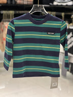 Miu Miu Kids - Striped Cotton T-Shirt with Logo Pocket