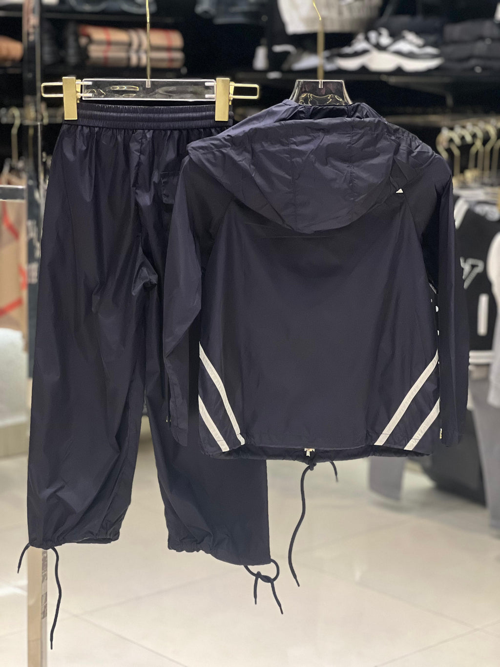 Prada Kids - Navy Nylon Hooded Tracksuit Set with Logo Stripes