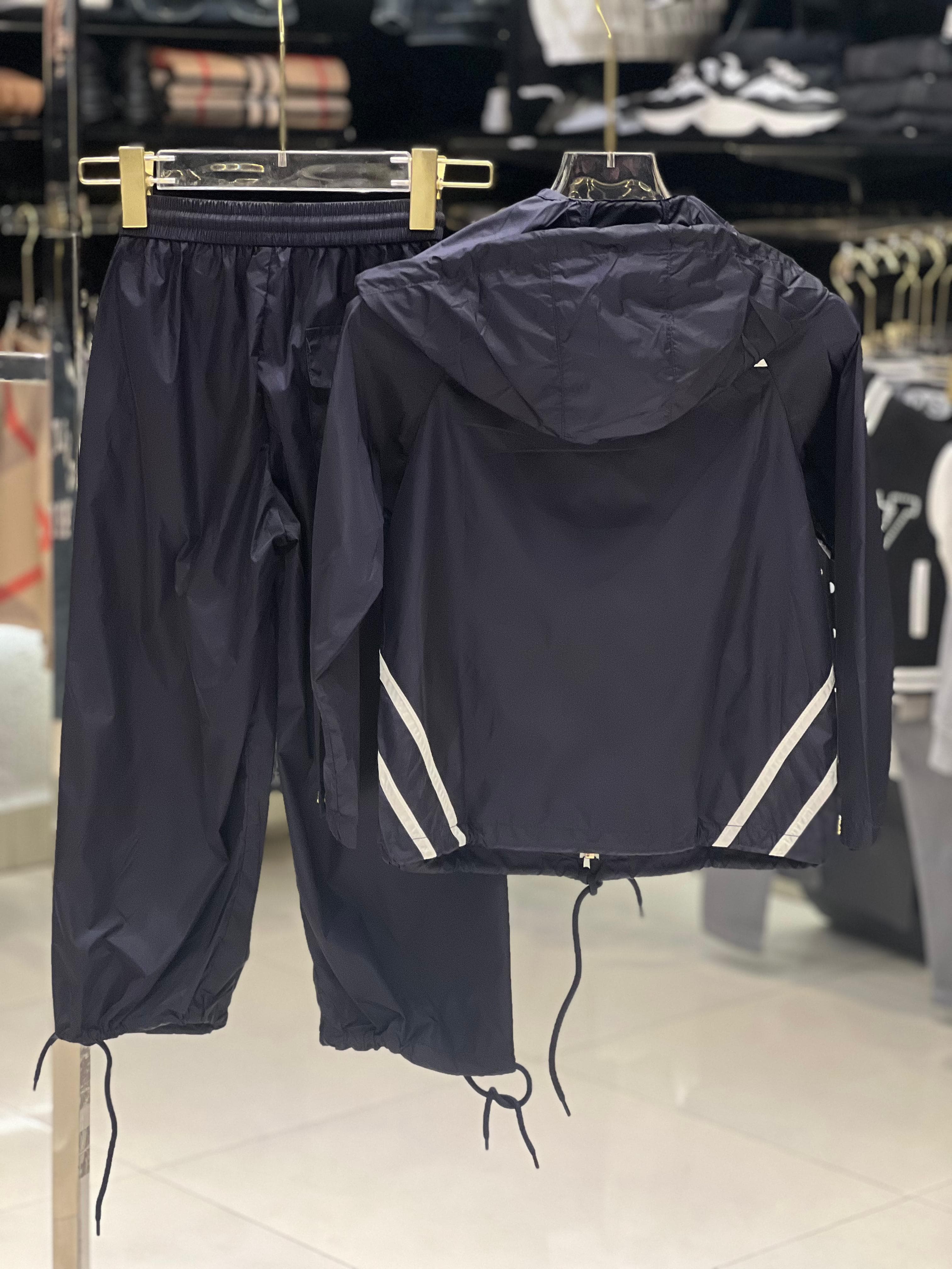 Prada Kids - Navy Nylon Hooded Tracksuit Set with Logo Stripes