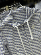 Prada Kids - Blue & White Striped Hooded Jacket & Pleated Skirt Set