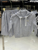 Prada Kids - Blue & White Striped Hooded Jacket & Pleated Skirt Set