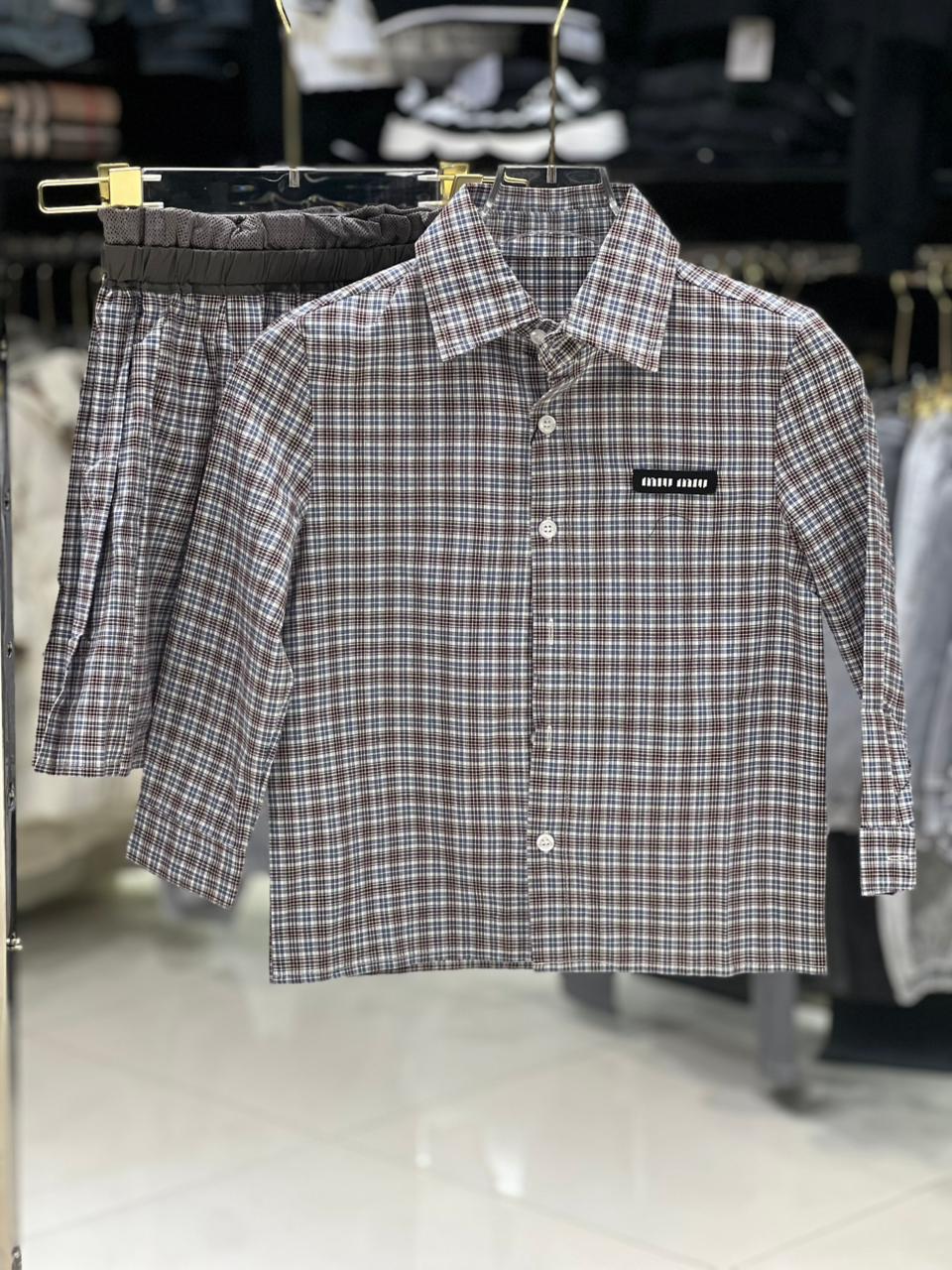 Miu Miu - Girls' Plaid Button-Up Shirt & Pleated Skirt Set