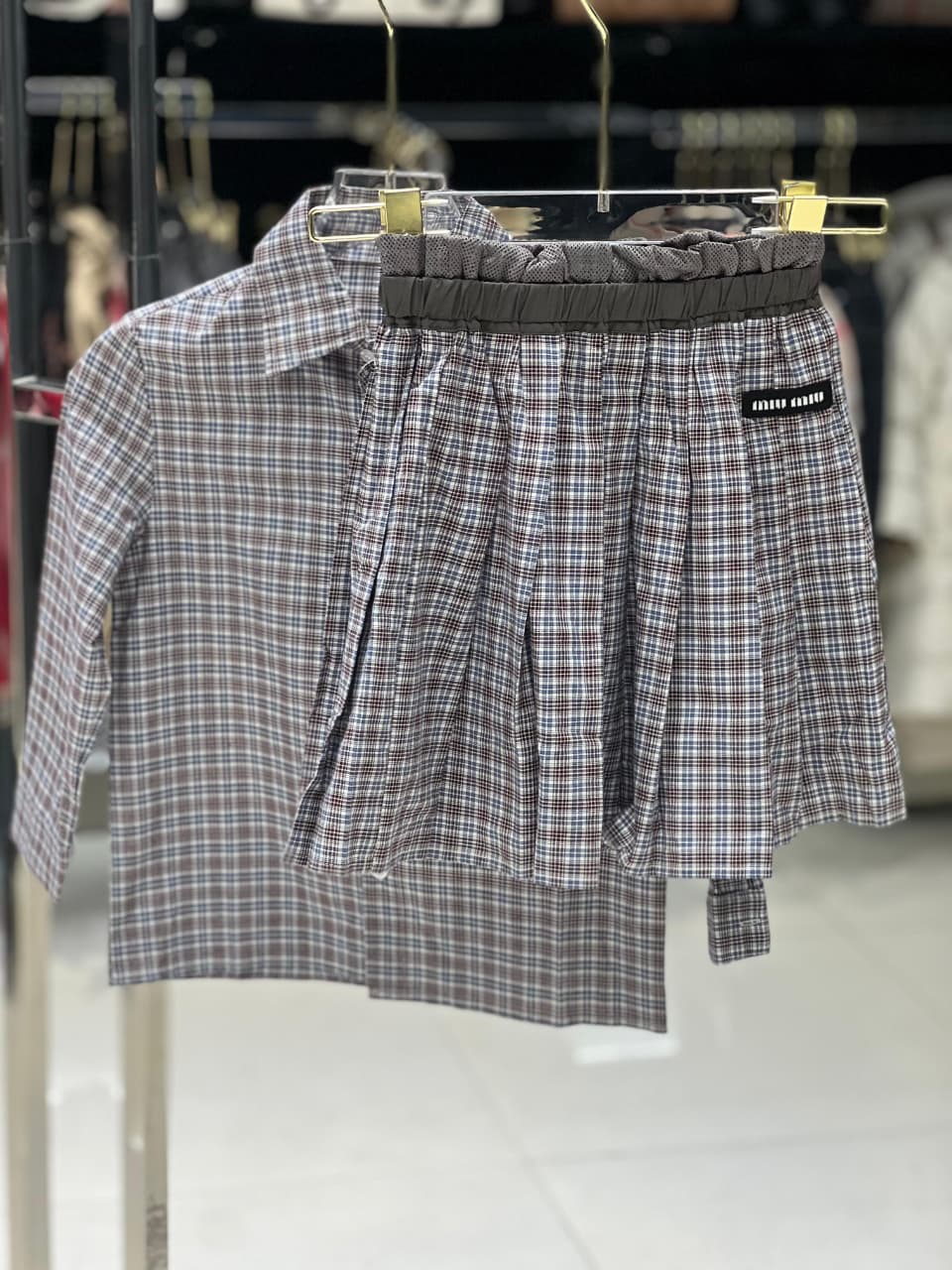 Miu Miu - Girls' Plaid Button-Up Shirt & Pleated Skirt Set
