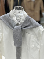 Kids Fashion - Classic White Button-Down Shirt with Grey Knit Sweater Drape