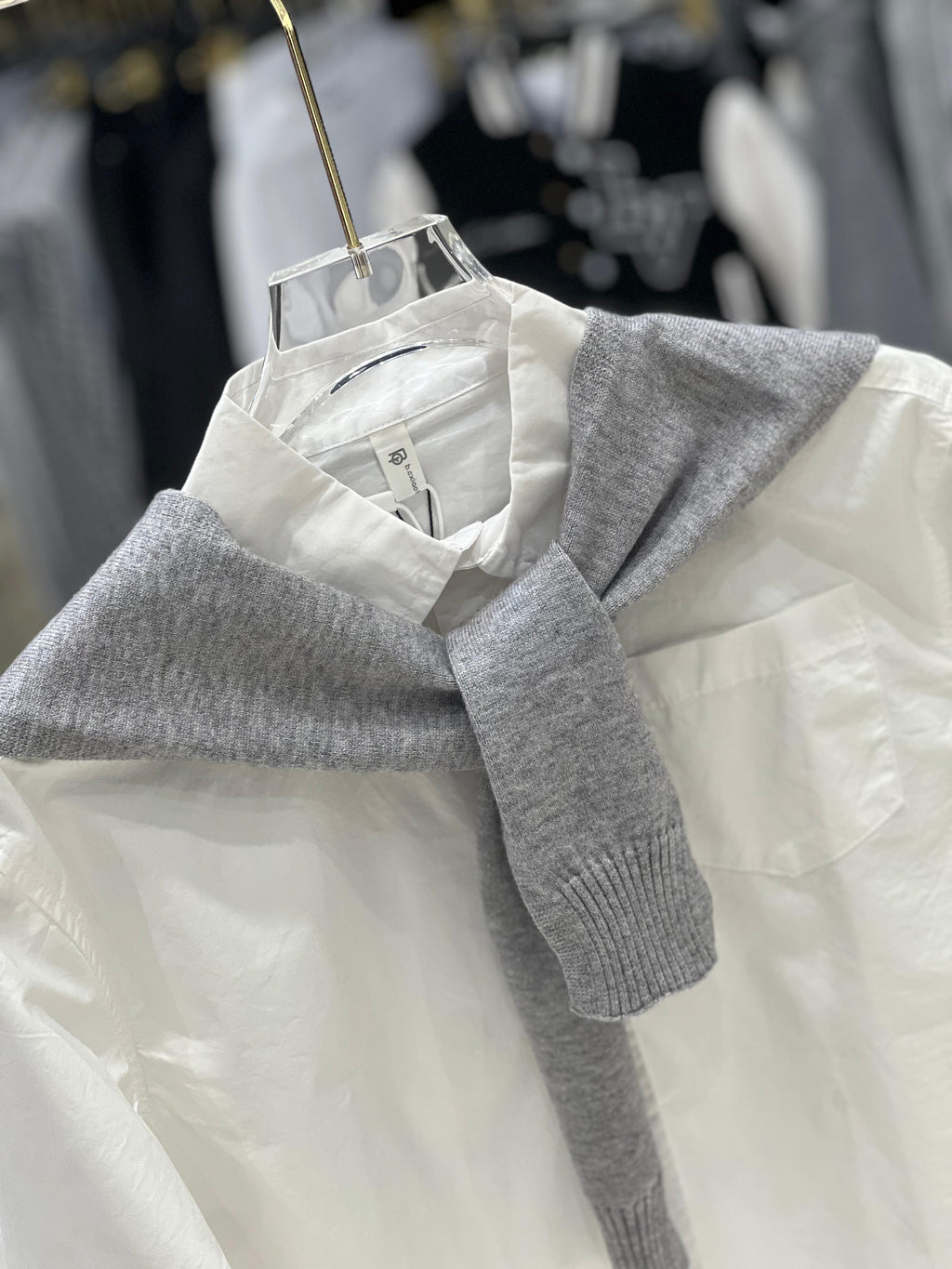 Kids Fashion - Classic White Button-Down Shirt with Grey Knit Sweater Drape