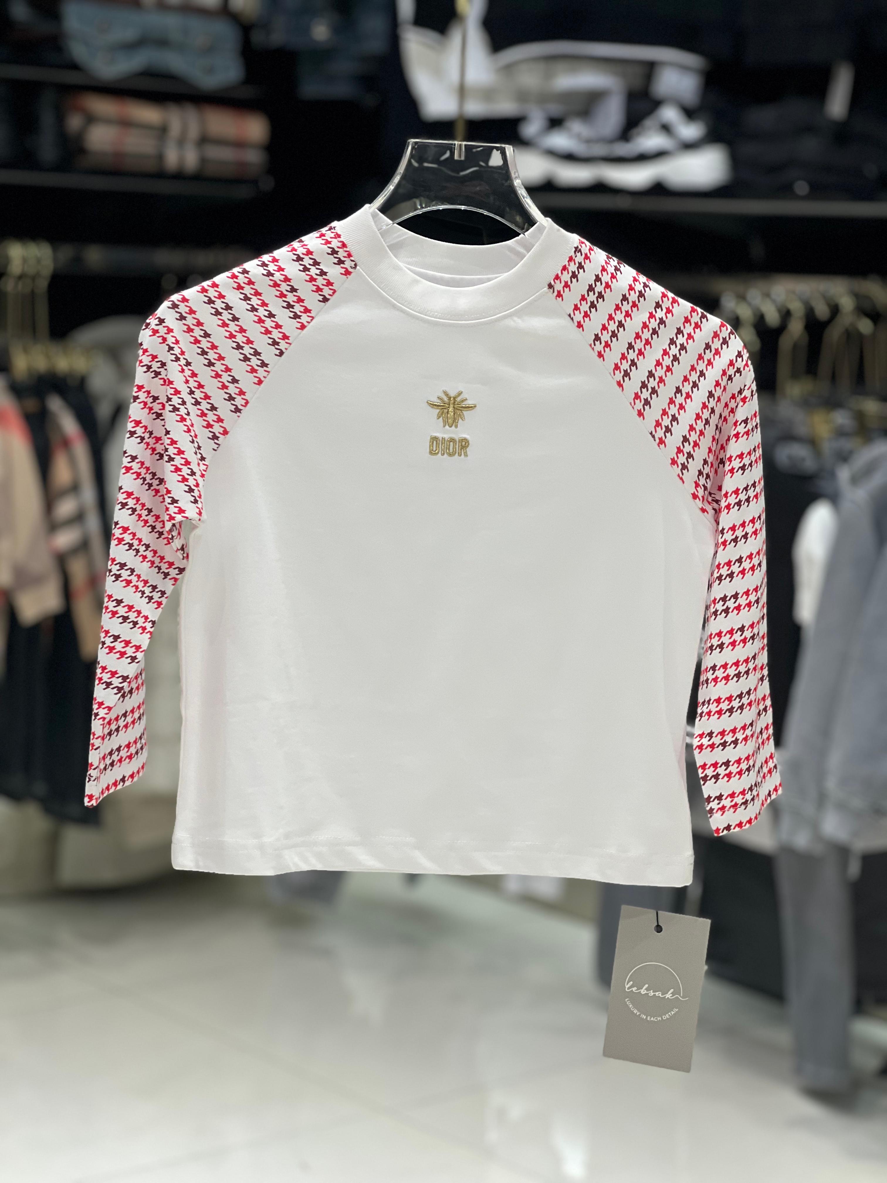 Dior Kids - White Sweatshirt with Red Sleeves