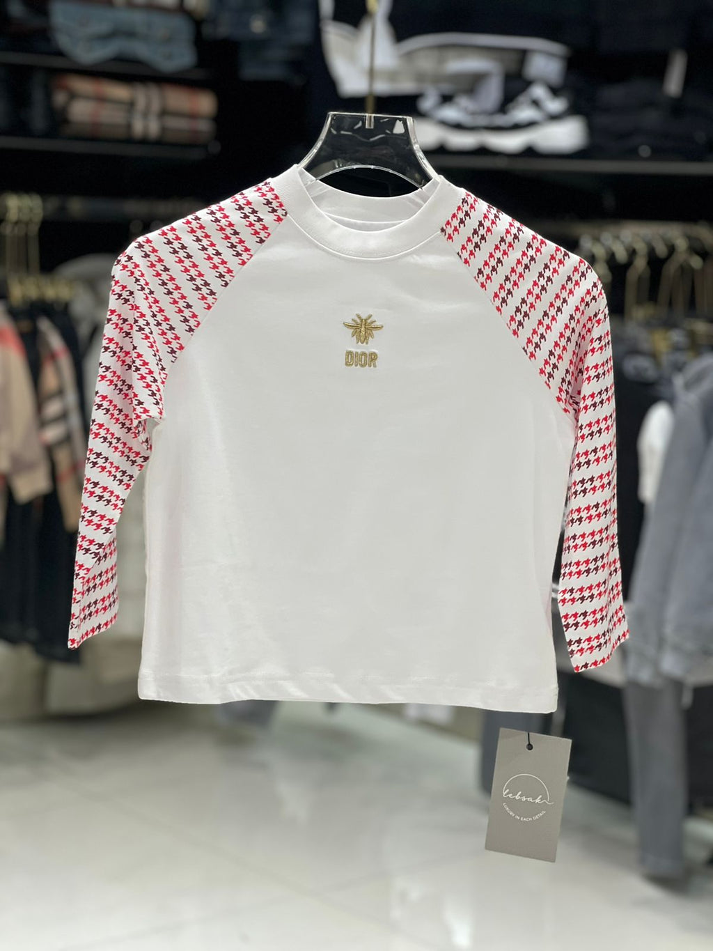 Dior Kids - White Sweatshirt with Red Sleeves