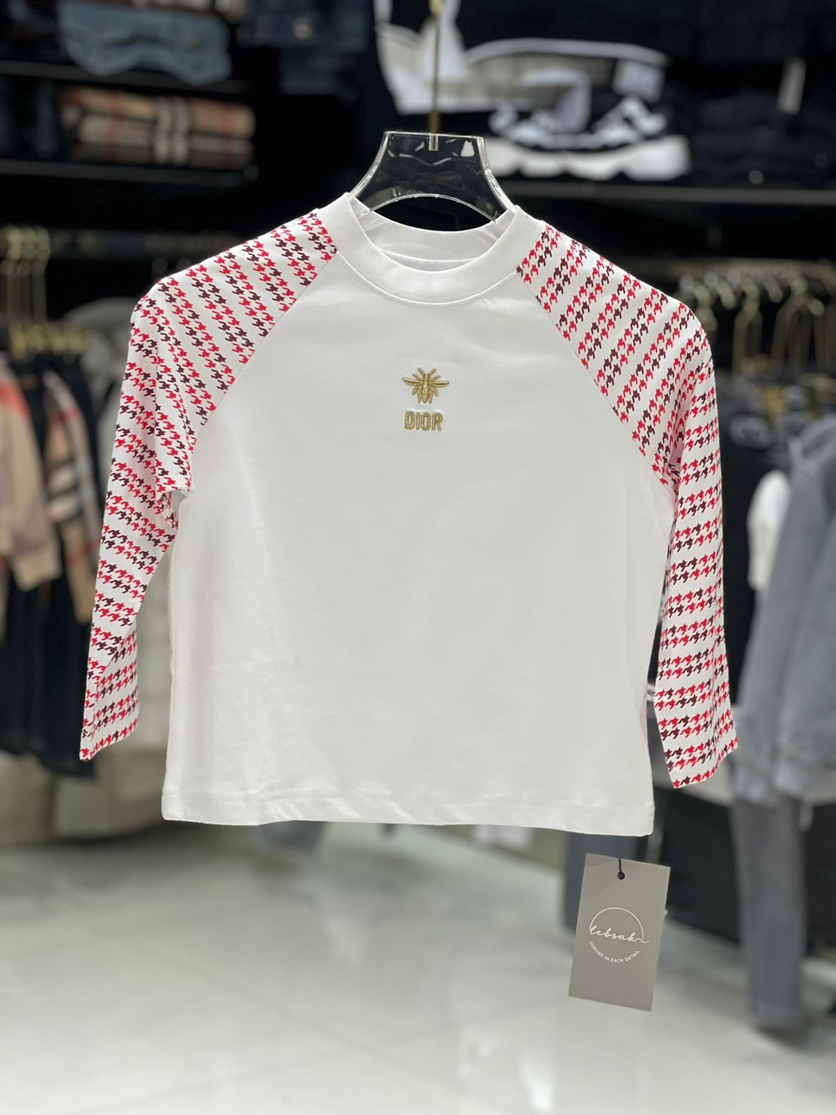 Dior Kids - White Sweatshirt with Red Sleeves