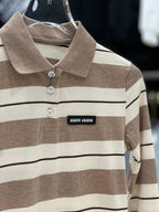 Miu Miu Kids - Brown & Cream Striped Long Sleeve Polo Shirt