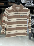 Miu Miu Kids - Brown & Cream Striped Long Sleeve Polo Shirt
