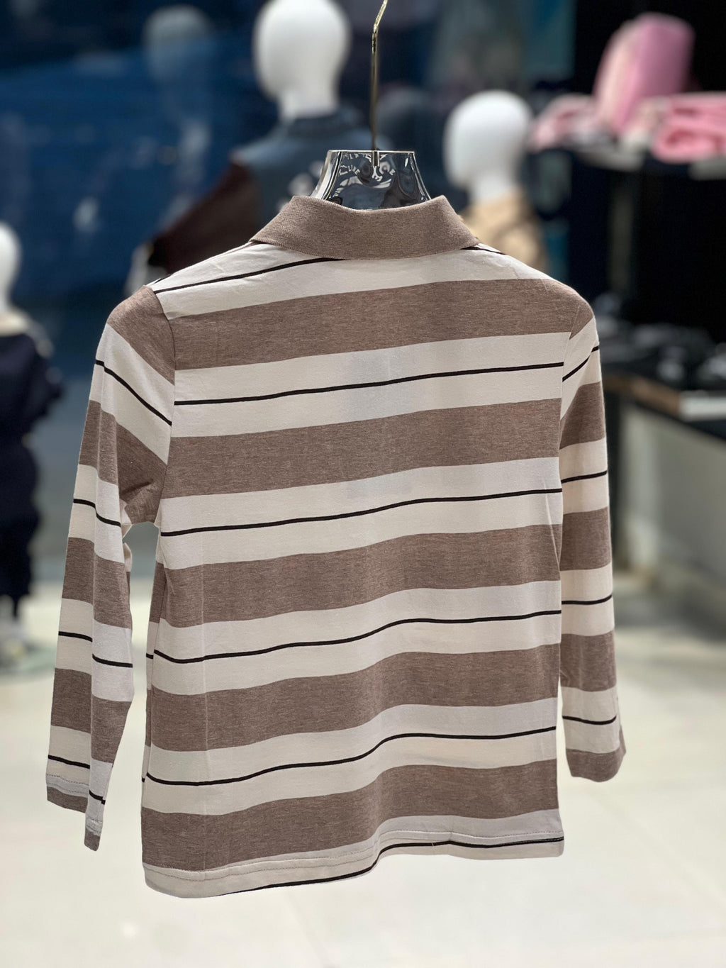 Miu Miu Kids - Brown & Cream Striped Long Sleeve Polo Shirt
