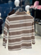 Miu Miu Kids - Brown & Cream Striped Long Sleeve Polo Shirt
