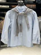 Polo Kids - Pinstripe Shirt & Grey Knit Sweater Set - Light Blue