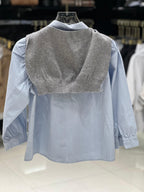 Polo Kids - Pinstripe Shirt & Grey Knit Sweater Set - Light Blue