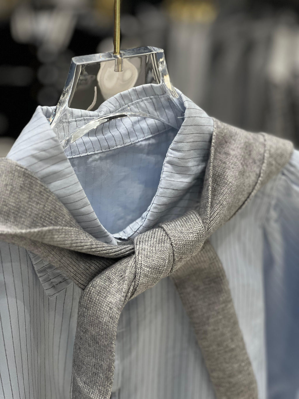Polo Kids - Pinstripe Shirt & Grey Knit Sweater Set - Light Blue