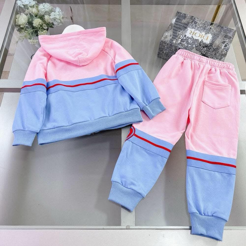 Gucci - Kids Pink & Blue Felted Cotton Jersey Tracksuit Set with Interlocking G Patch