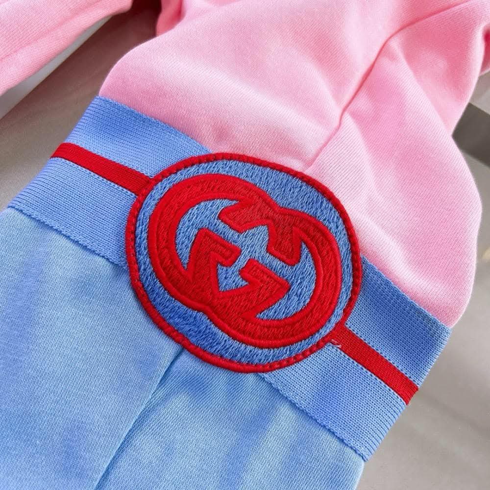 Gucci - Kids Pink & Blue Felted Cotton Jersey Tracksuit Set with Interlocking G Patch