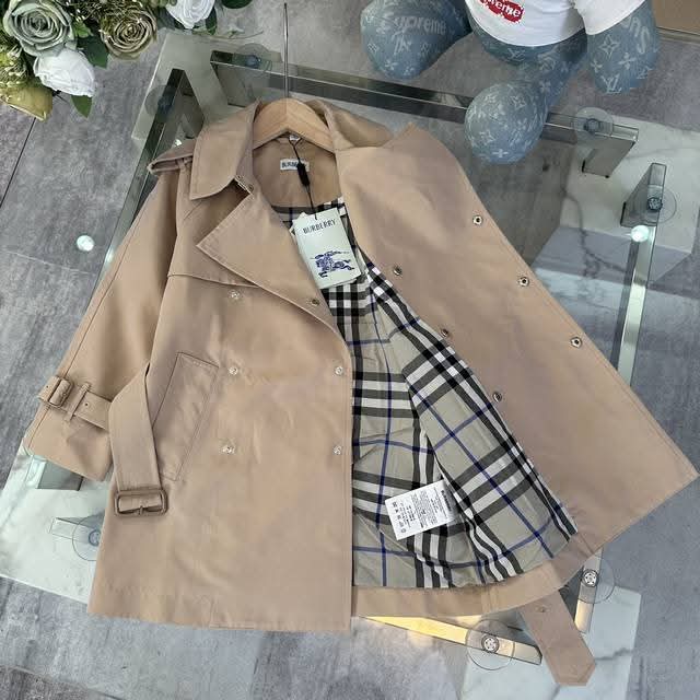 Burberry - Kids Honey Beige Cotton Gabardine Trench Coat with Vintage Check Lining