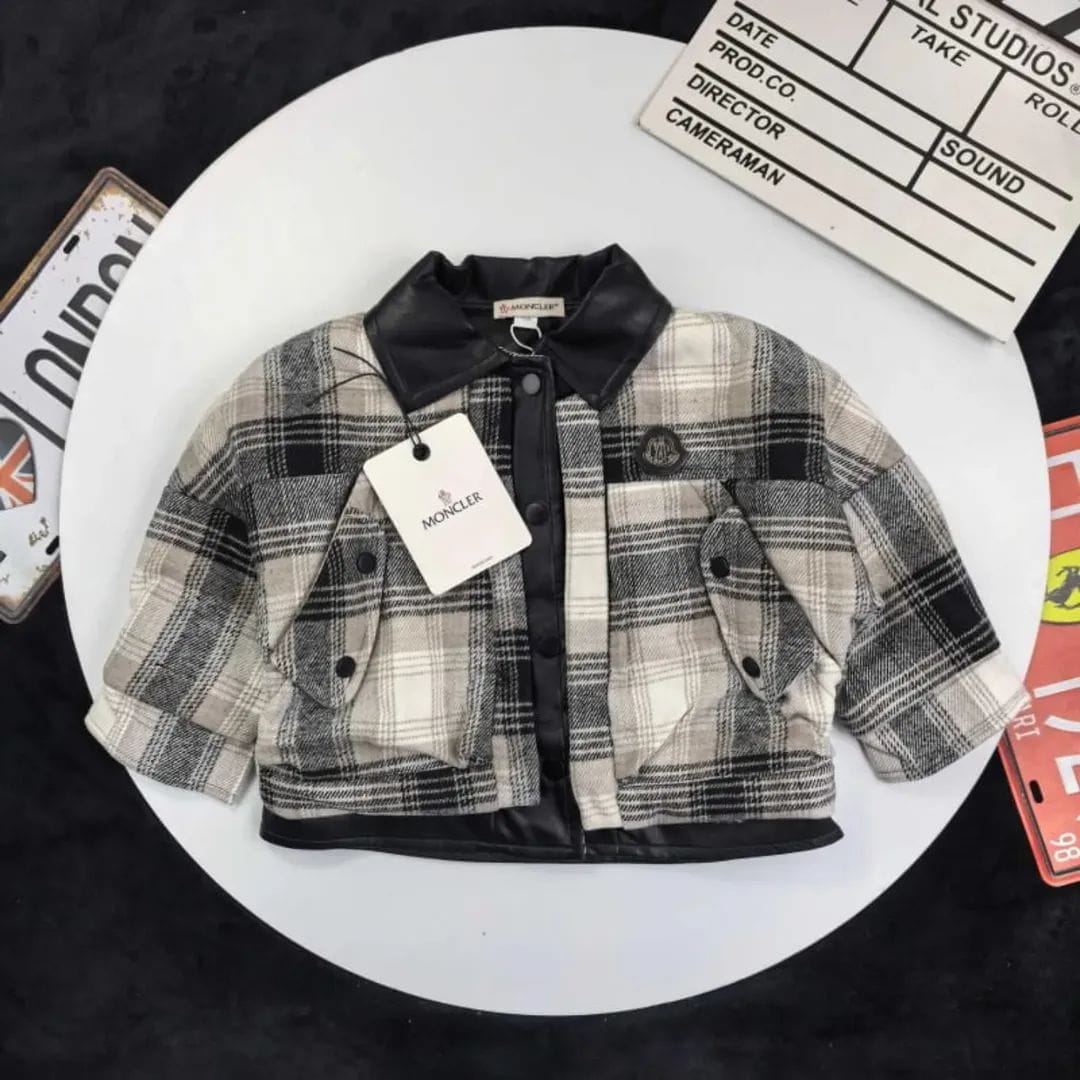 Moncler - Kids' Grey Plaid Wool-Effect Jacket