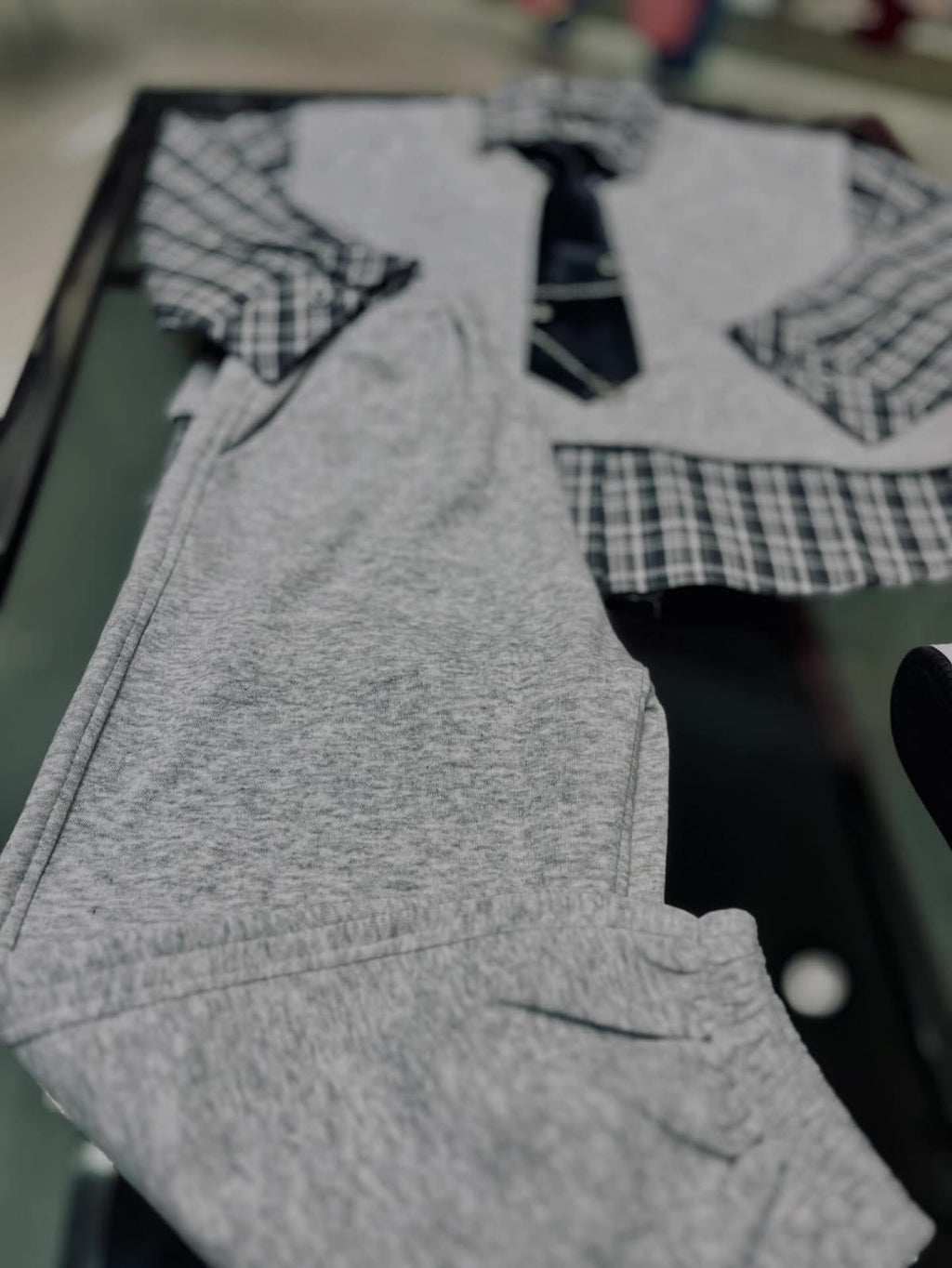 Gray - Kids' 4-Piece "Urban Prep" Set: Knit Vest, Plaid Shirt & Joggers with Chain Tie